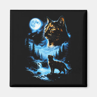 Schildpattkatze Vollmond mystischer Wald Vintage Magnet
