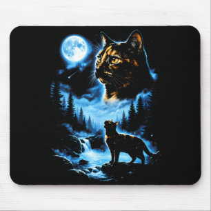 Schildpattkatze Vollmond mystischer Wald Vintage Mousepad