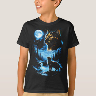 Schildpattkatze Vollmond mystischer Wald vintage T-Shirt