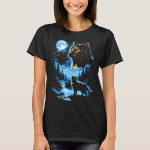 Schildpattkatze Vollmond mystischer Wald Vintage T-Shirt