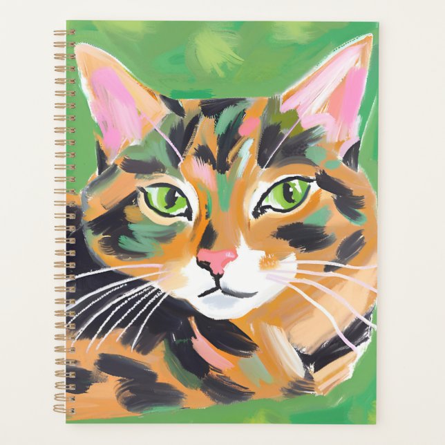 Schildpattkatze Wasserfarben Kunst Planer (Vorderseite)
