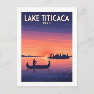 Schilfboot auf dem Titicacasee bei Sonnenuntergang Postkarte