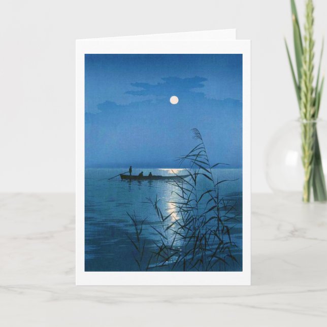 Schilfsee und Vollmond, Koho Shoda, Holzschnitt Karte (Vorderseite)