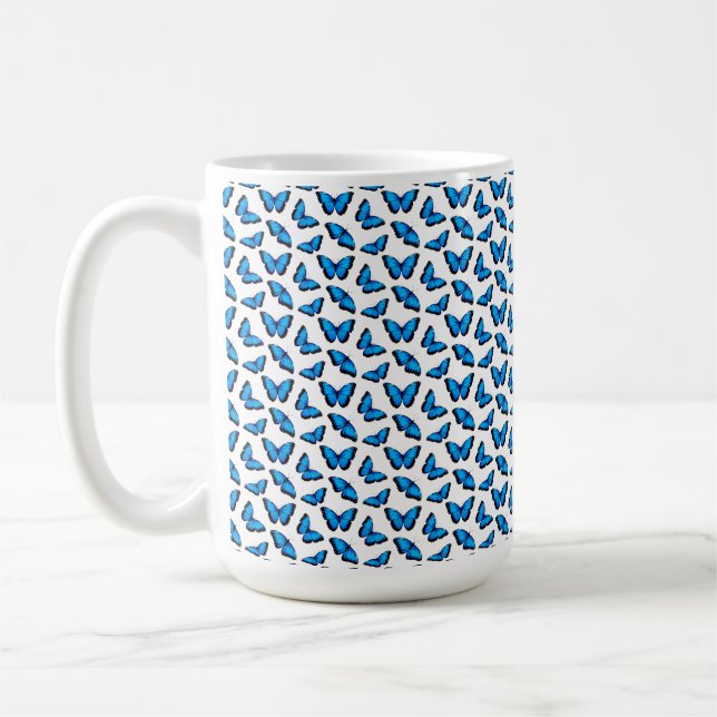 Schillernde Blaue Schmetterlinge Schwarzer Kaffeeb Kaffeetasse (Links)