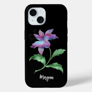 Schillernde Blume auf Schwarz, Schriftname Case-Mate iPhone Hülle