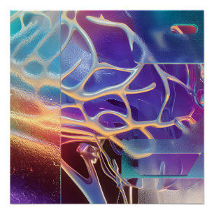 Schillernde Chrome-Neuronale Abstrakte Zukunftskun Poster
