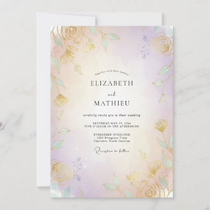 Schillernde Goldene Blumenblätter Hochzeit Einladung