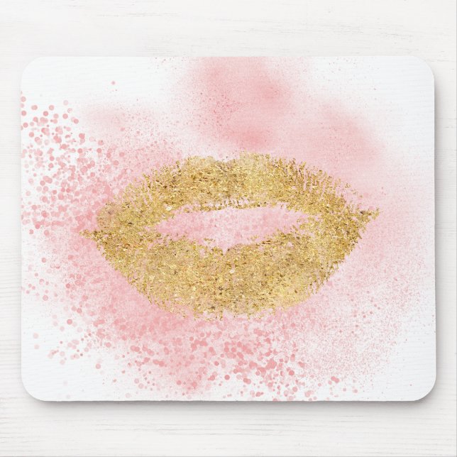 Schillernde Goldlippenrosa Confetti-Kuss Mousepad (Vorne)