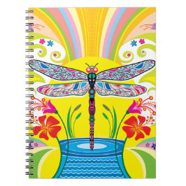 Schillernde Libelle und Wildblumen Notizblock