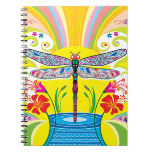 Schillernde Libelle und Wildblumen Notizblock