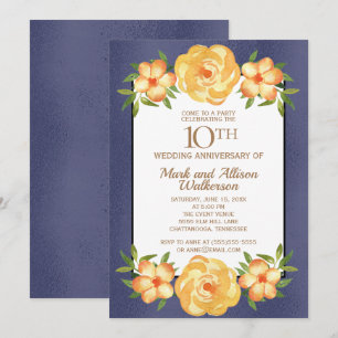 Schillernde Marineblaue 10. Hochzeitstag-Feier Einladung