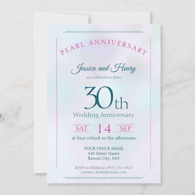 Schillernde Perle 30. Hochzeitstag Einladung (Vorderseite)