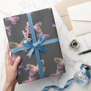 Schillernde Schmetterlinge auf Grau Geschenkpapier