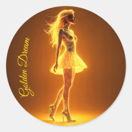Schillernde Schönheit in stilvoller goldener Kleid Runder Aufkleber