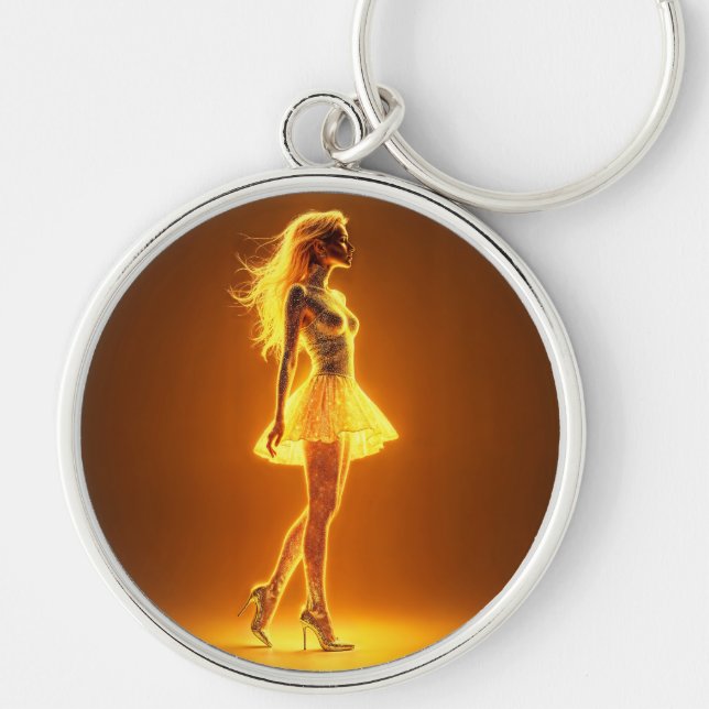 Schillernde Schönheit in stilvoller goldener Kleid Schlüsselanhänger (Vorne)