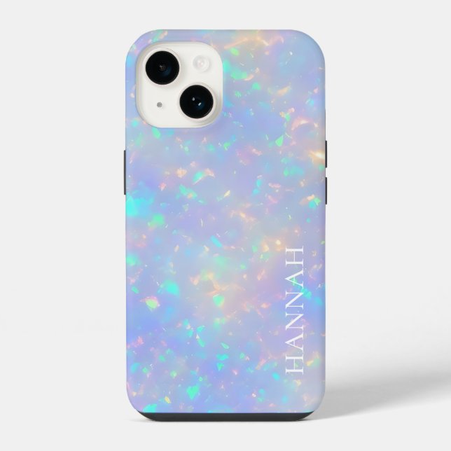 Schillernder Faux-Opal mit anpassbarem Namen iPhone Hülle (Rückseite)