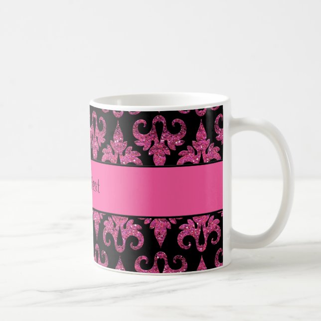 Schillernder funkelnd heißes Rosa-Glitzer-Damast Tasse (Rechts)