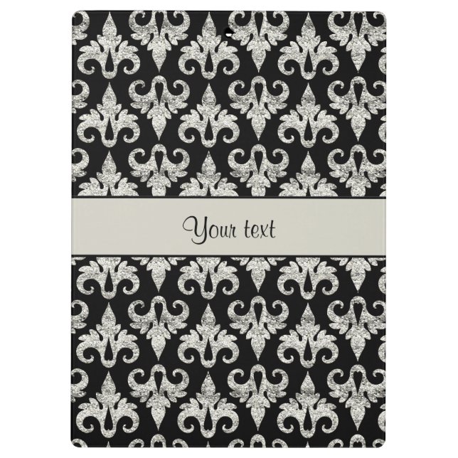 Schillernder funkelnd silberner Glitzer-Damast Klemmbrett (Rückseite)