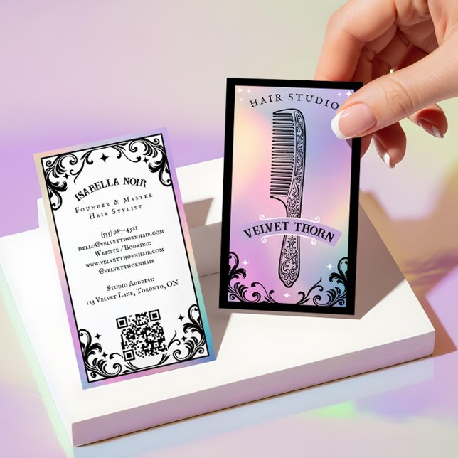 Schillernder holografischer Friseursalon für Schön Visitenkarte (Iridescent holographic Hair Stylist Beauty Salon Business Card)