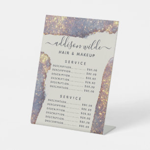 Schillernder Lila Gold Glam Glitter Service Preis Sockelschild