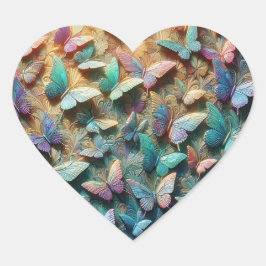 Schillernder Schmetterlingsgarten Herz-Aufkleber