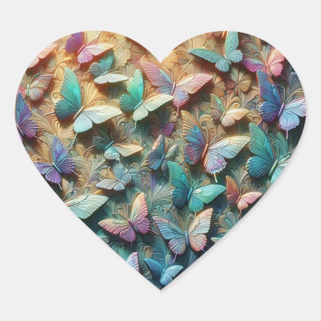 Schillernder Schmetterlingsgarten Herz-Aufkleber (Vorderseite)