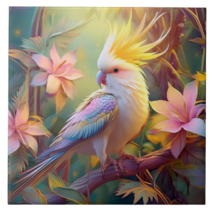 Schillerndes Flügel-Nymphensittich-Fantasie-Vogel Fliese