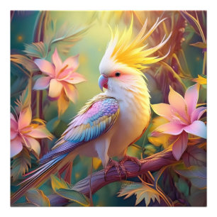 Schillerndes Flügel-Nymphensittich-Fantasie-Vogel Fotodruck
