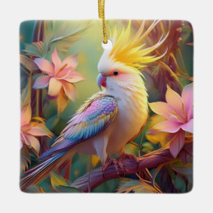 Schillerndes Flügel-Nymphensittich-Fantasie-Vogel Keramikornament