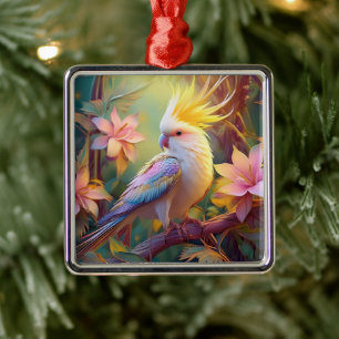 Schillerndes Flügel-Nymphensittich-Fantasie-Vogel Ornament Aus Metall