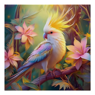 Schillerndes Flügel-Nymphensittich-Fantasie-Vogel Poster