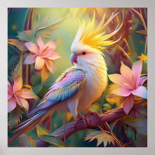 Schillerndes Flügel-Nymphensittich-Fantasie-Vogel Poster