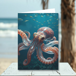 Schillerndes Glas-Oktopus-Kunstwerk   Geburtstag d Karte