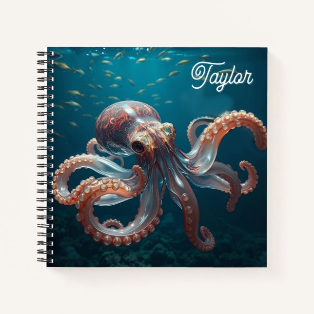 Schillerndes Glas-Oktopus-Kunstwerk | Personalisie Notizbuch (Vorderseite)