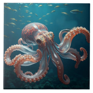 Schillerndes Glas-Oktopus-Kunstwerk Tiefseetiere Fliese