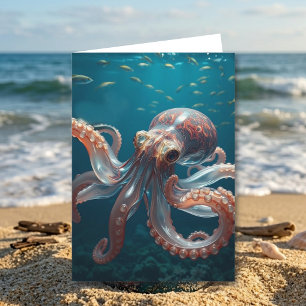 Schillerndes Glas-Oktopus-Kunstwerk Vaters Gebur Karte