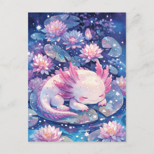Schillerndes Rosa Aquarell schlafender Axolotl Postkarte
