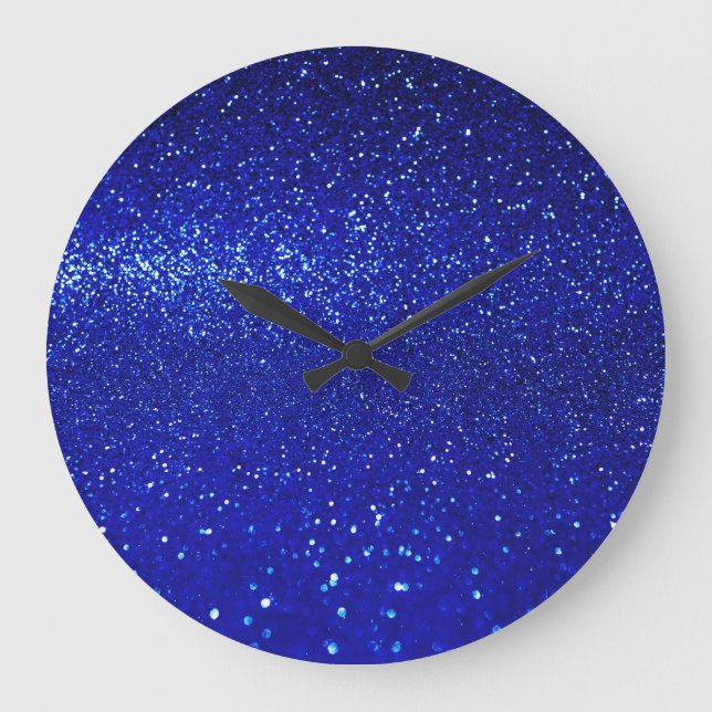 Schimmerblauer Glitzer Leinwand Große Wanduhr (Vorderseite)