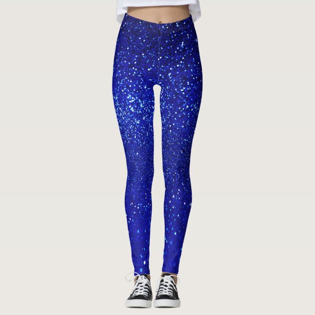 Schimmerblauer Glitzer Leinwand Leggings (Vorderseite)