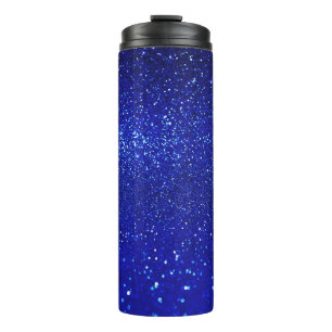 Schimmerblauer Glitzer Leinwand Thermosbecher