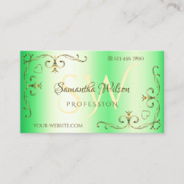 Schimmergrüne Verzierte goldene Ecken mit Initiale Visitenkarte