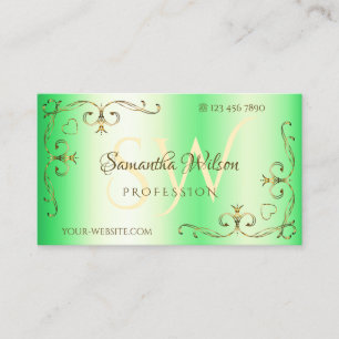 Schimmergrüne Verzierte goldene Ecken mit Initiale Visitenkarte