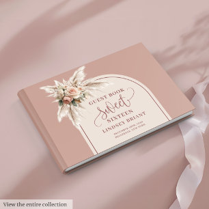 Schimmernde Boho-Staubige Pinke Pampas-Blumen-Arch Gästebuch