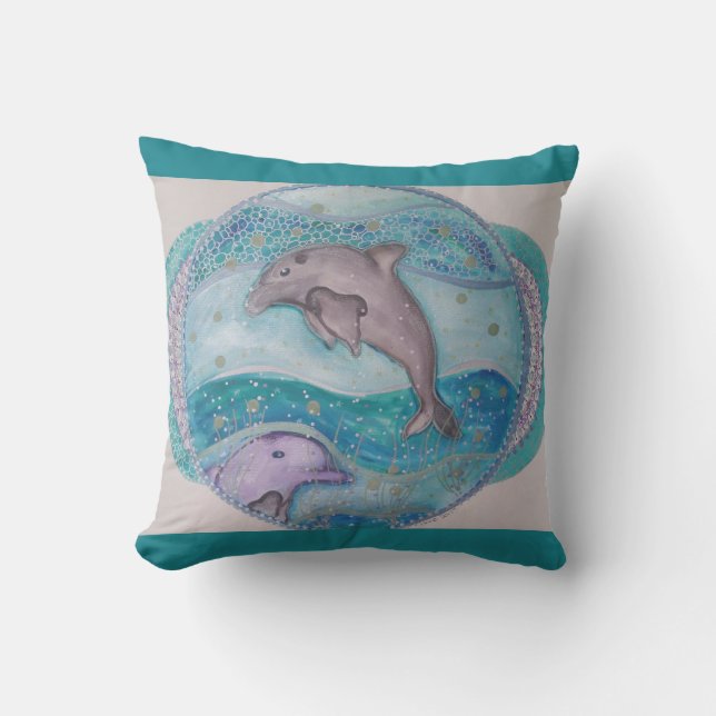 Schimmernde Delphine Kissen (Vorderseite)