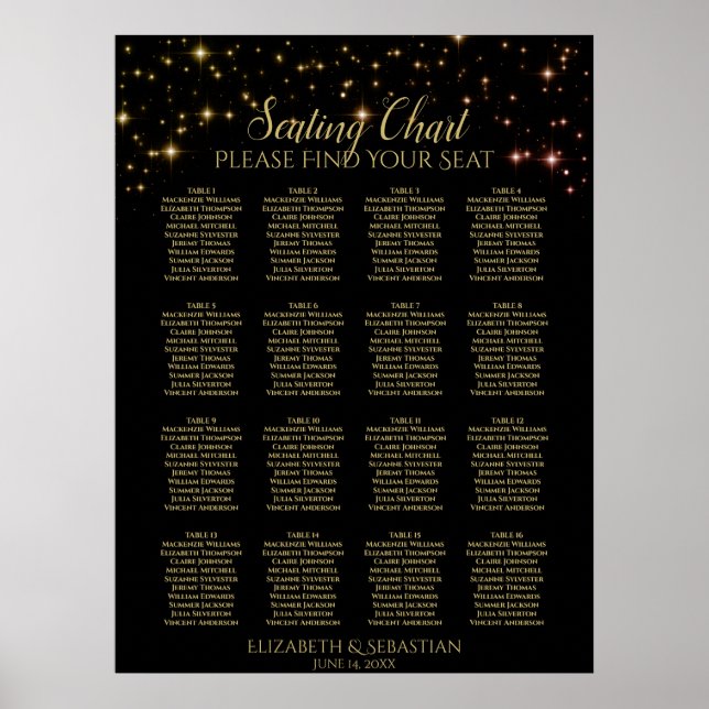 Schimmernde Glitzern 16 Tafelsitzkarten Poster (Vorne)