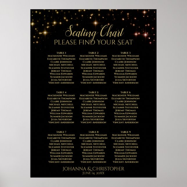 Schimmernde Glitzern 9 Tabelle Hochzeitstabelle Poster (Vorne)