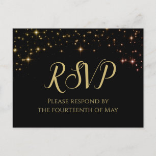 Schimmernde Glitzern Gold & Black Wedding RSVP Postkarte