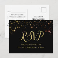 Schimmernde Glitzern Gold & Black Wedding RSVP