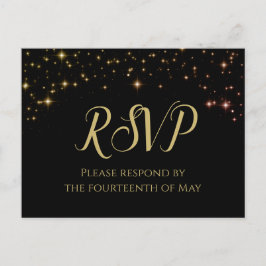 Schimmernde Glitzern Gold & Black Wedding RSVP Postkarte