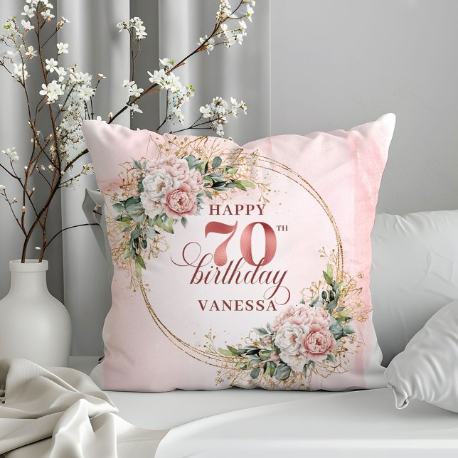 Schimmernde hellrosa Blumen Kissen 70. Geburtstag (Shimmering Light Pink Flowers Pillow 70th Birthday Pillow)